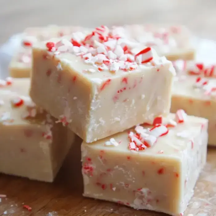 Soft white fudge pieces topped with festive peppermint crunch.