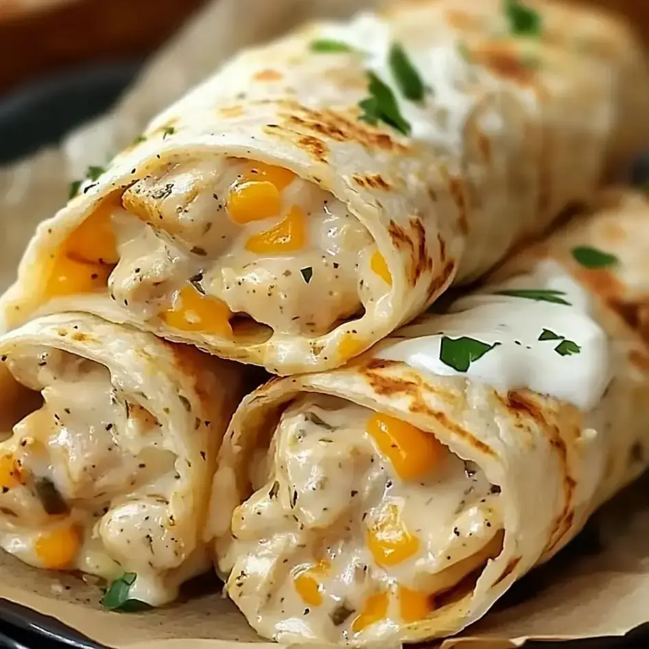 Soft tortillas with melty chicken filling, sprinkled with parsley, ready to enjoy.