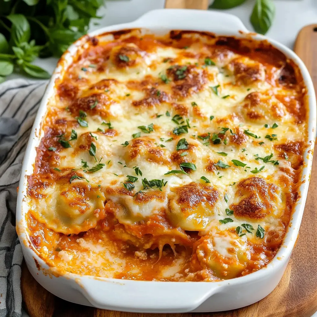 Cheesy layered ravioli bake