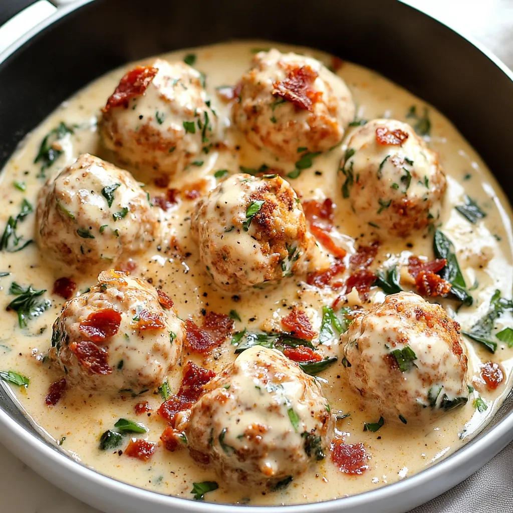 Golden Chicken Ricotta Meatballs in Cream Sauce