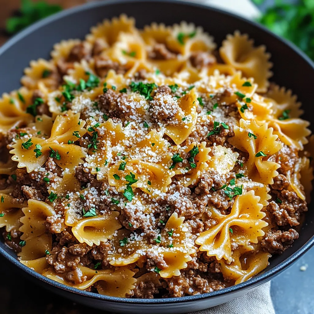 Rich Garlic Butter Bowtie Pasta with Seasoned Beef