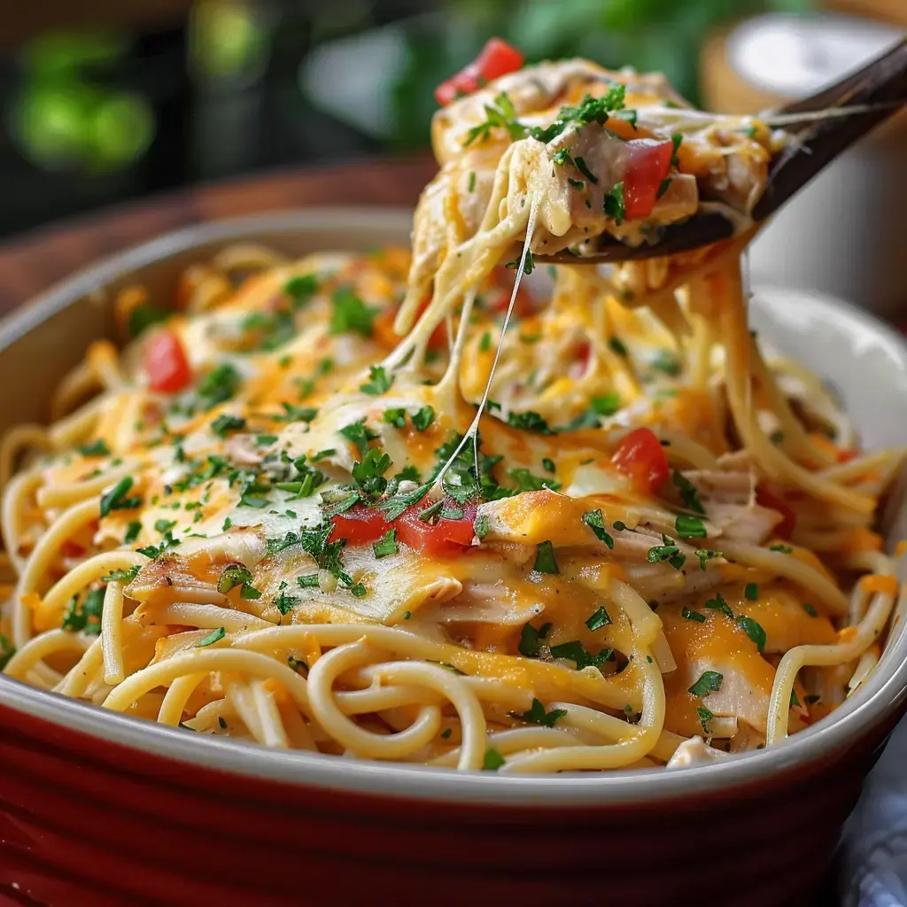 A cheesy pasta dish topped with tomato chunks and fresh parsley.