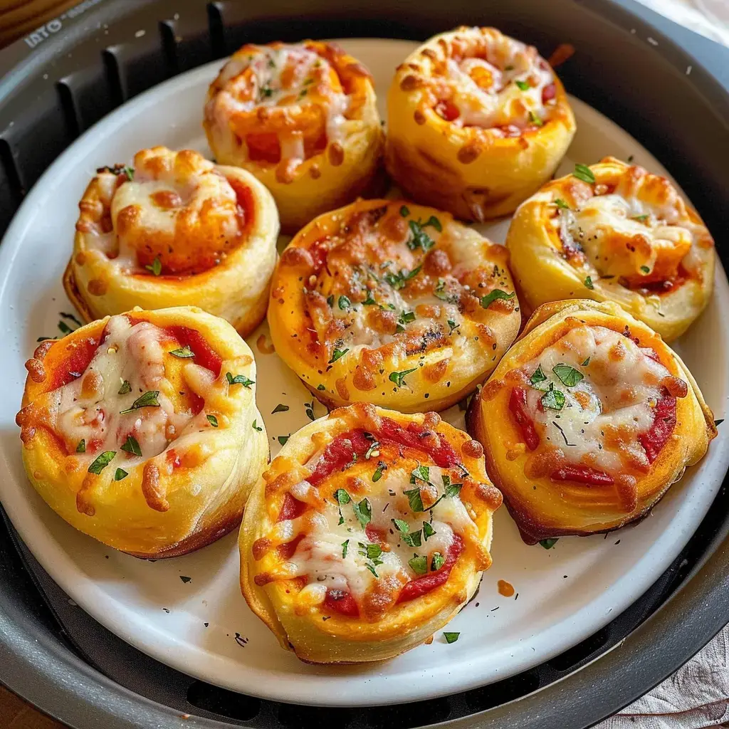 Small rolled buns filled with tomato sauce and cheese, beautifully golden and sprinkled with parsley.