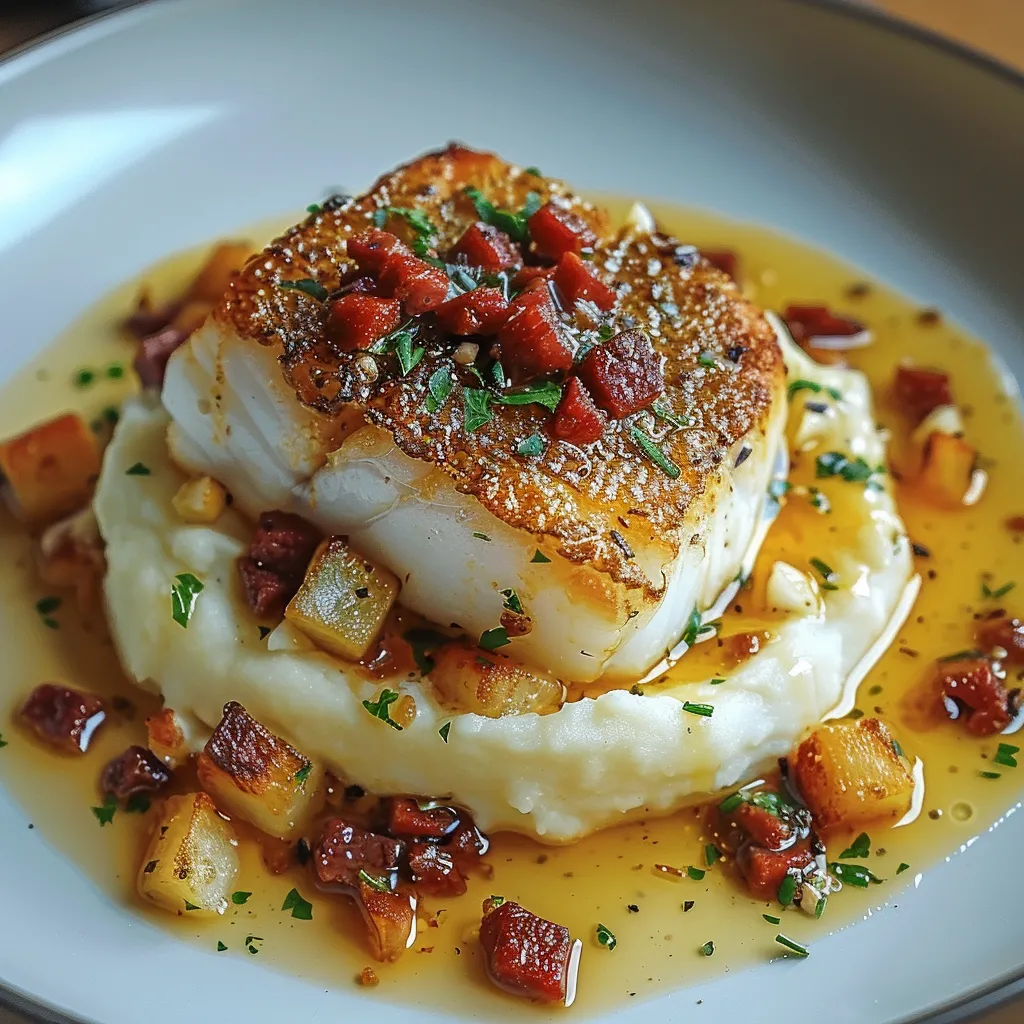 Cod in Chorizo Cream with Mashed Potatoes