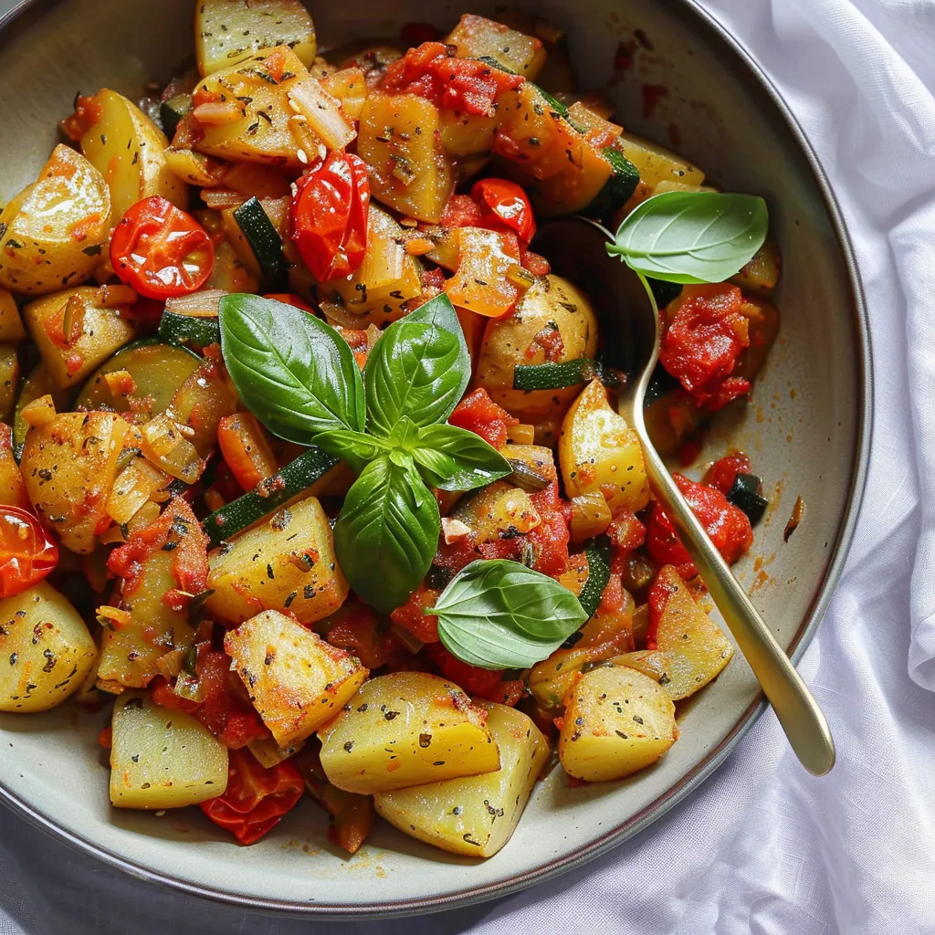 Delicious skillet potato, zucchini & tomato recipe