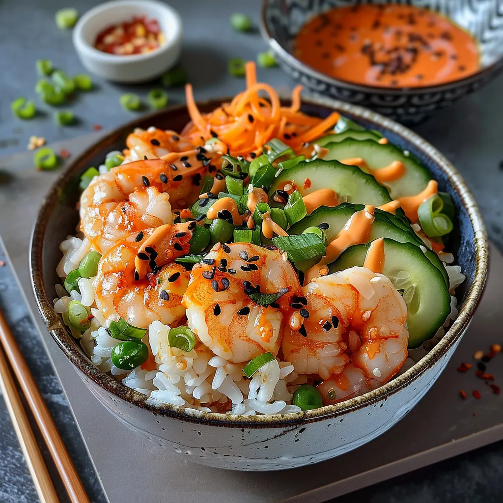 Rice Bowls with Spicy Shrimp and Sriracha Mayo