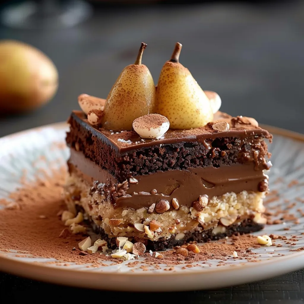 Crispy chocolate and pear cake