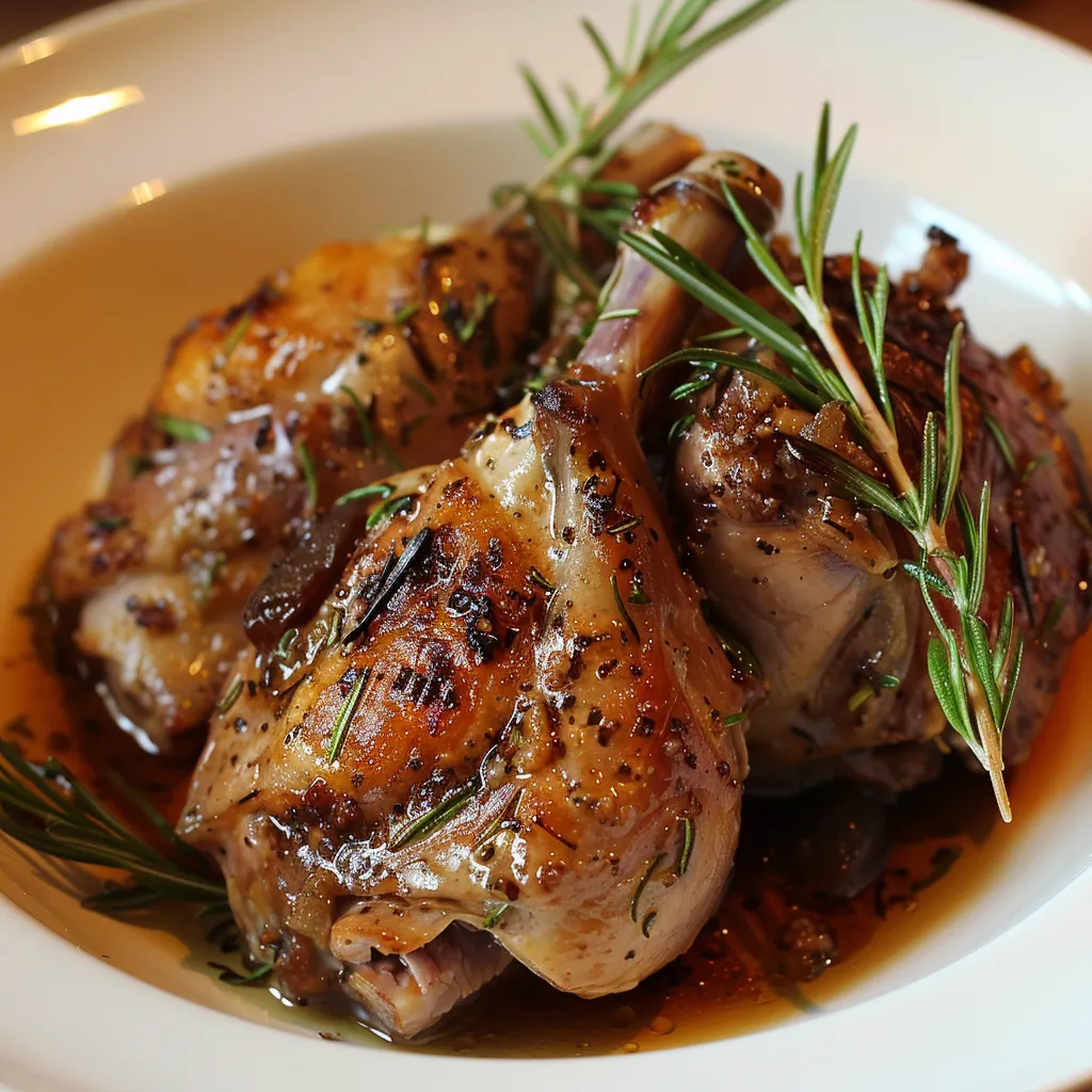 Tender slow-cooked rabbit with balsamic vinegar and rosemary