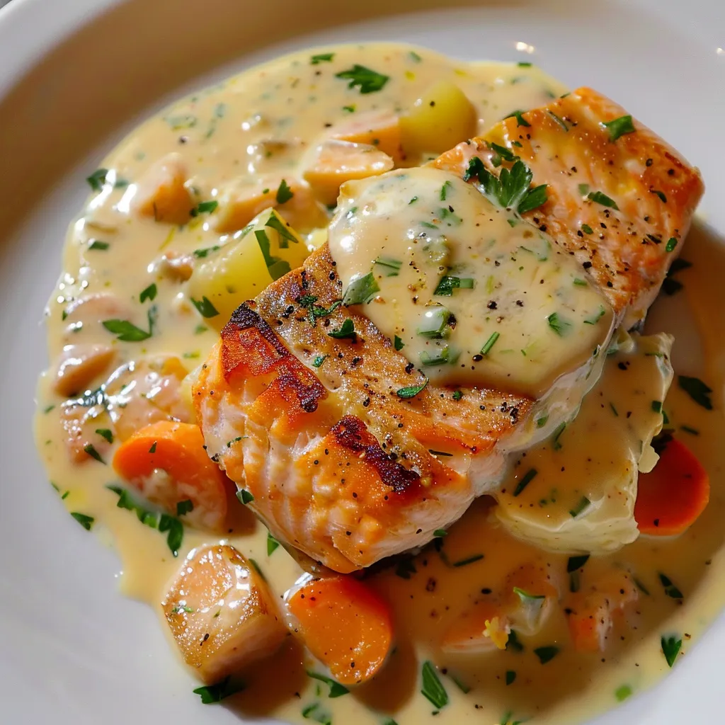 CREAMY SALMON AND COD STEW