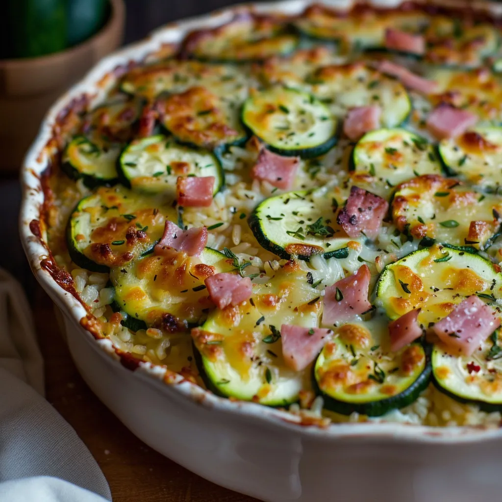 Zucchini Bake with Ham and Rice