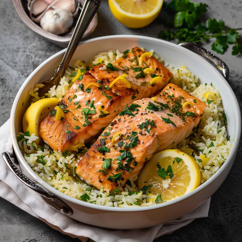 Lemon Salmon Served with Herbed Rice