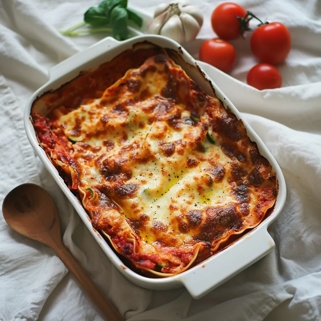 Zucchini-ricotta lasagna with tomato sauce