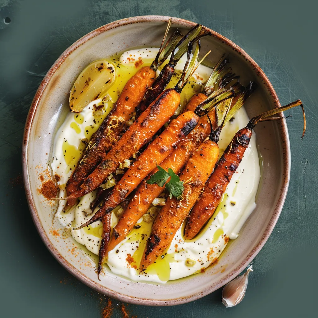 Roasted carrots with lemon yogurt sauce