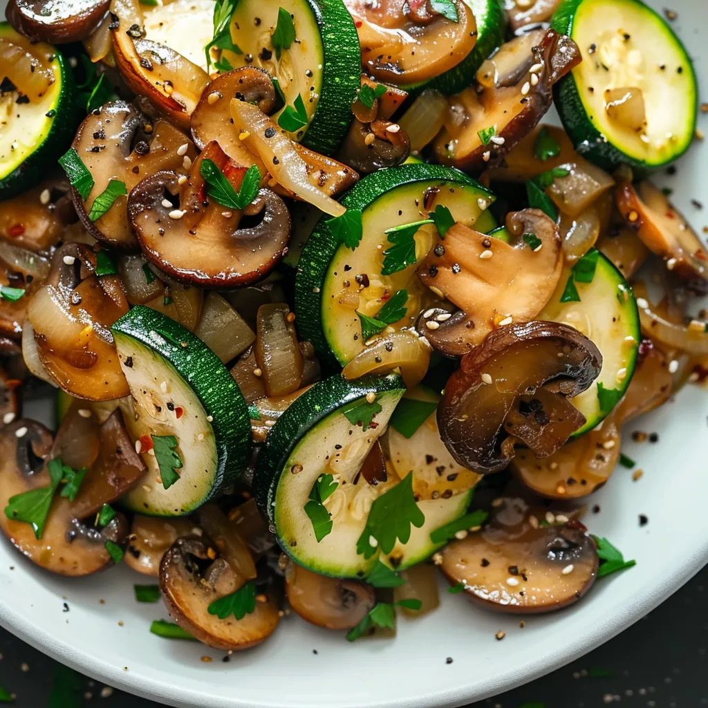 Low-carb zucchini and mushrooms stir-fry with onions