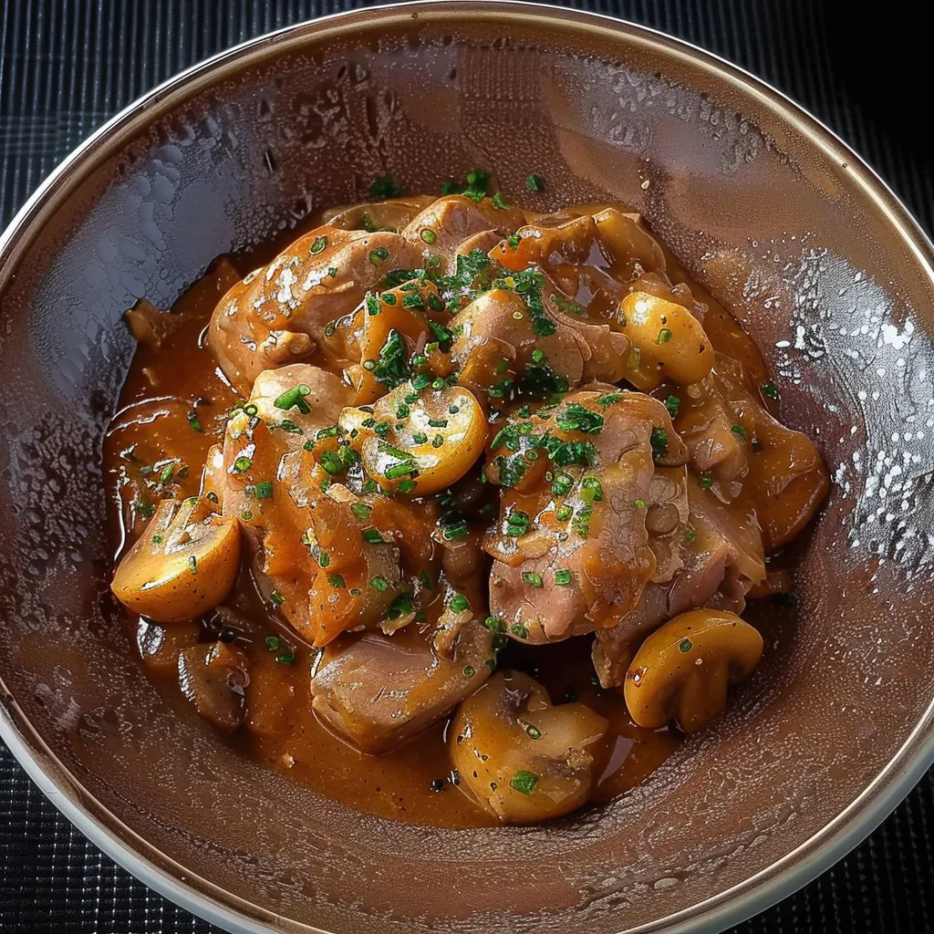 Traditional Veal Marengo with mushrooms