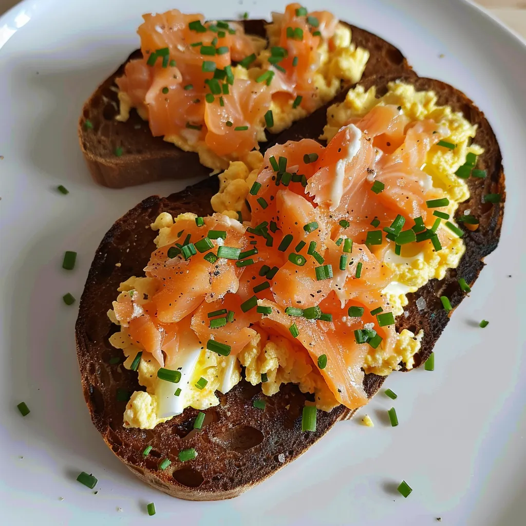 Nordic toast with scrambled eggs and salmon | Gourmet breakfast