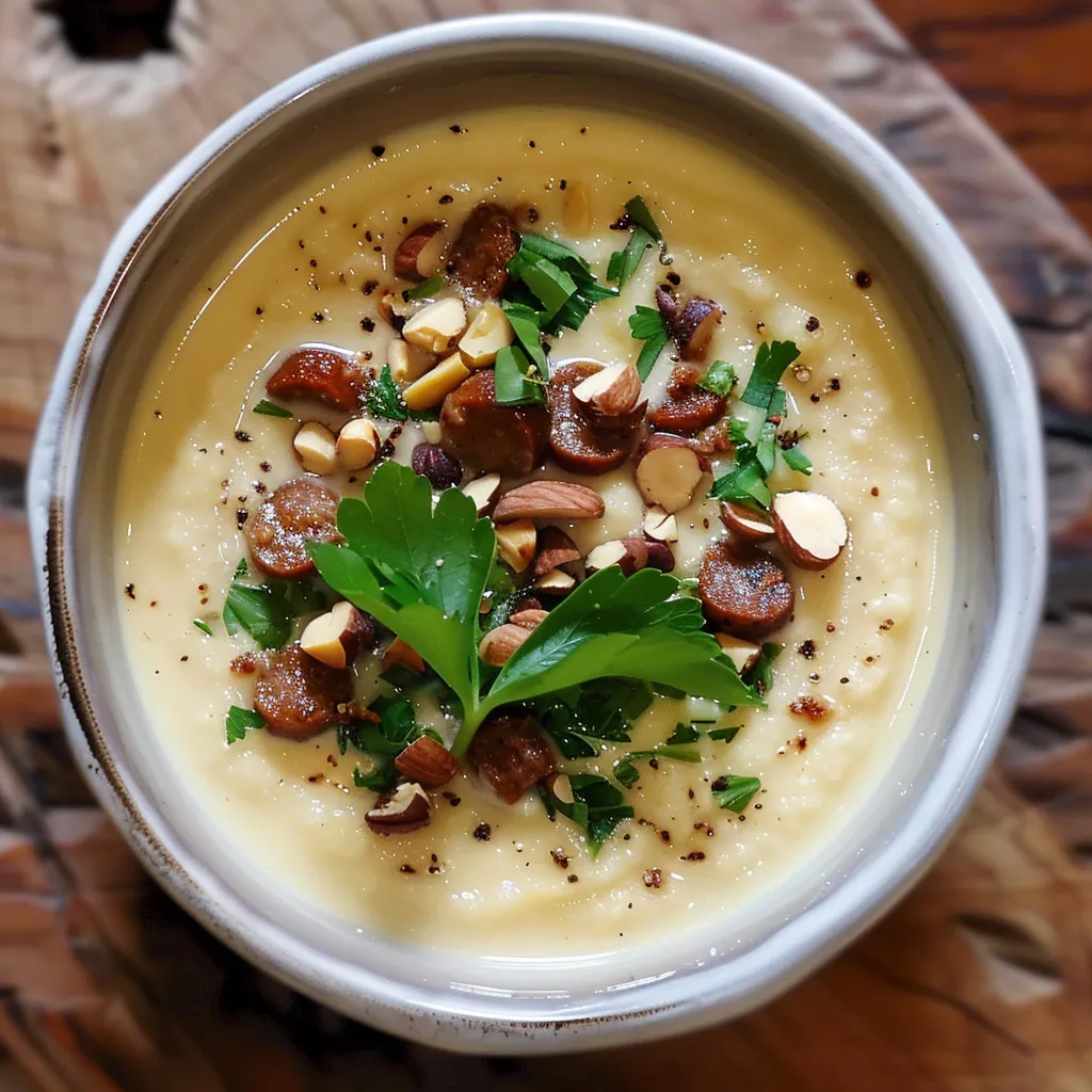 Cauliflower soup with chorizo and hazelnuts | Creamy soup