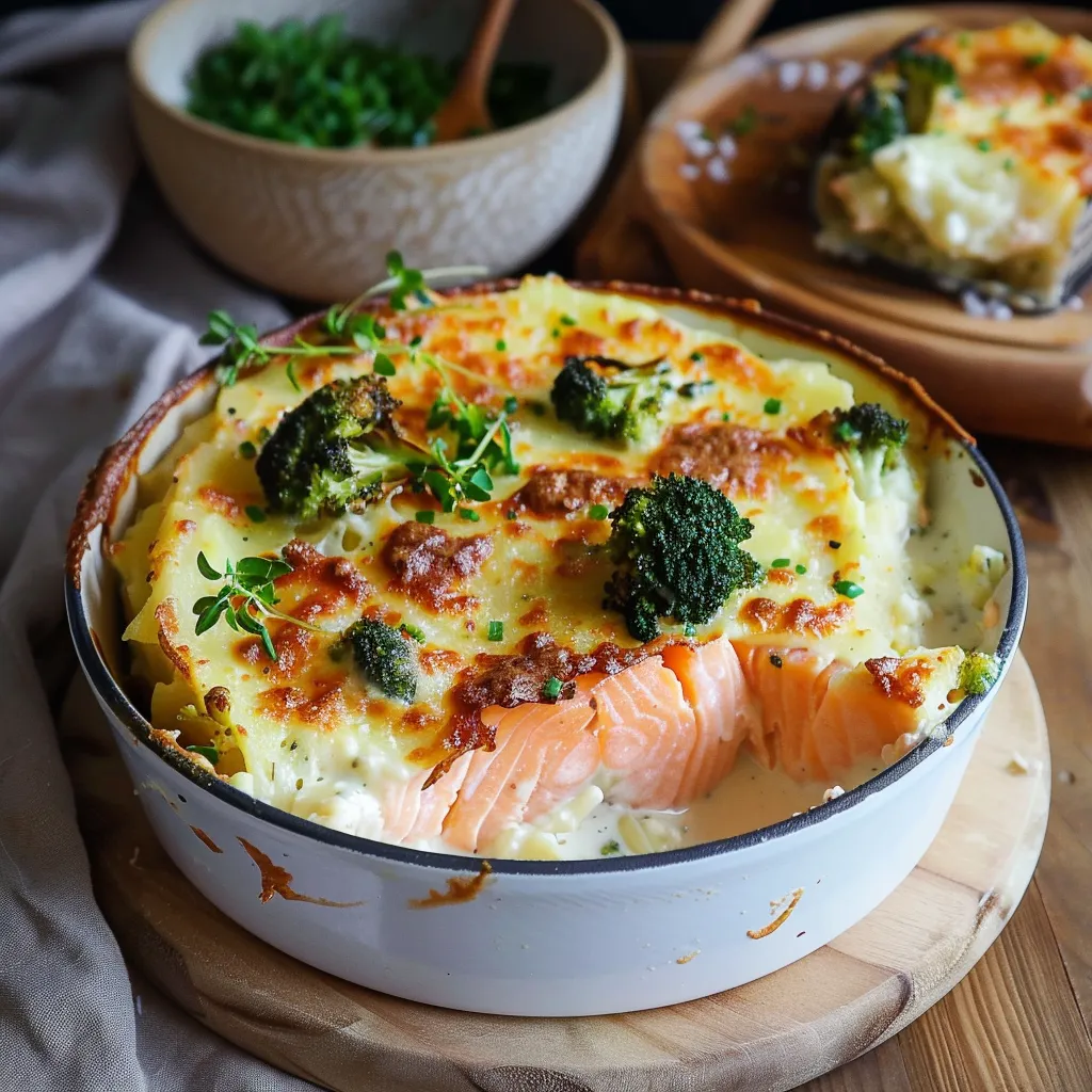 Salmon and broccoli casserole dish