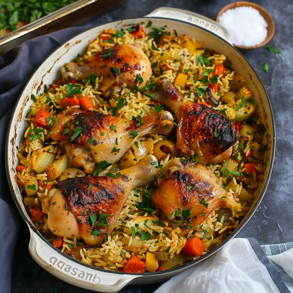 Baked rice with chicken and vegetables