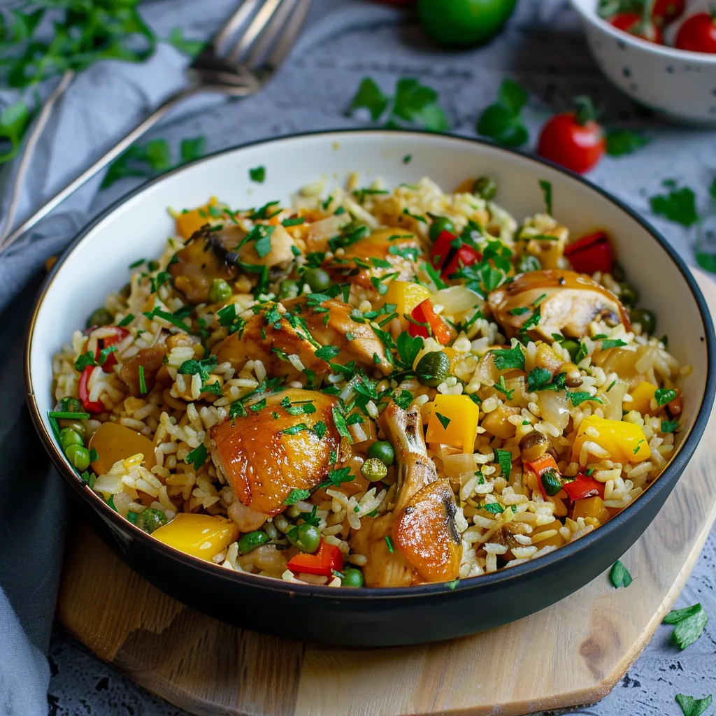 Baked rice with chicken and vegetables - Easy family recipe