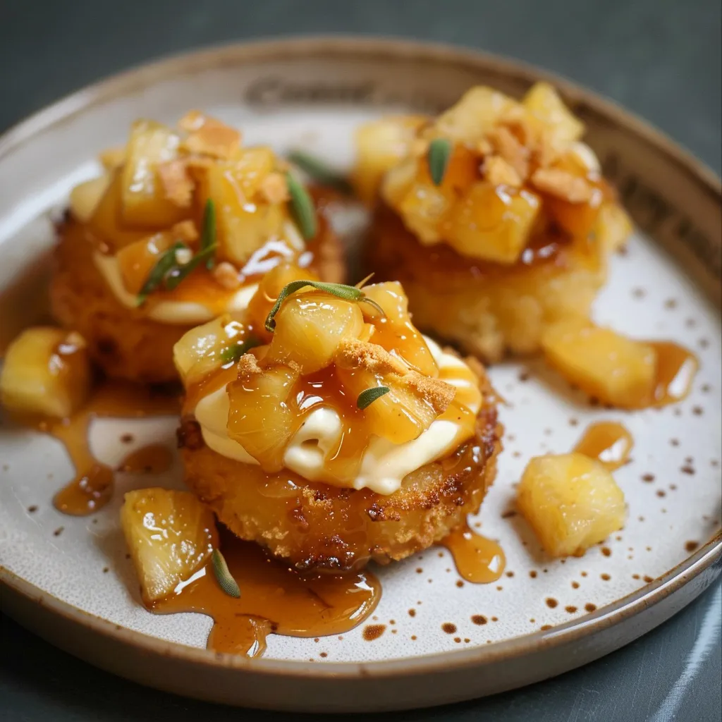 Breton Shortbread with Vanilla Cream, Sautéed Pineapple and Rum Caramel Sauce