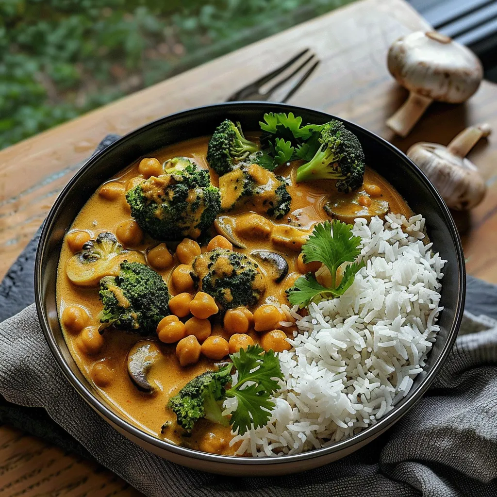 Broccoli, Chickpea & Mushroom Curry with Coconut Milk