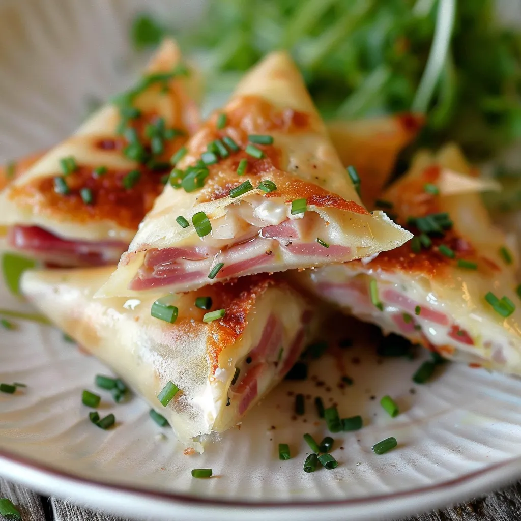 Crispy cheese and ham pastries with chives