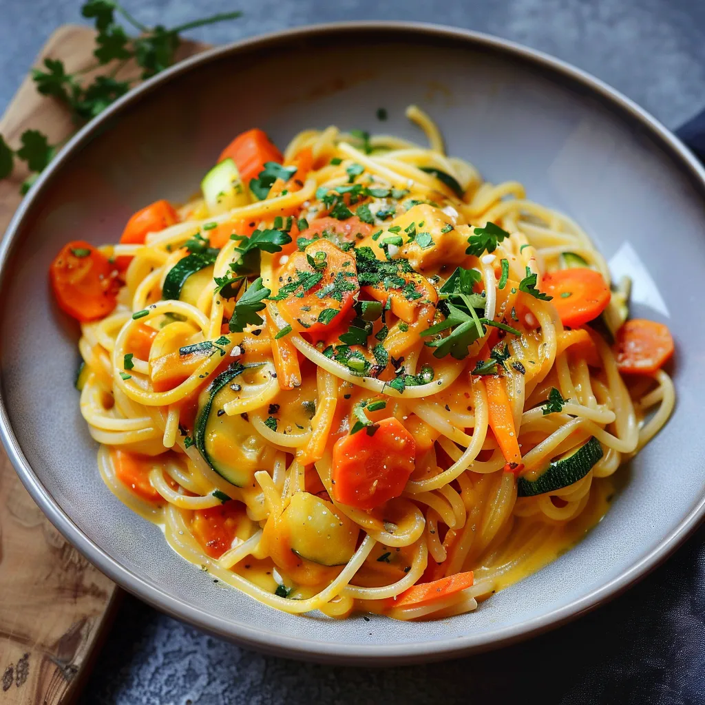 Creamy Coconut Curry Vegetable Pasta - Easy Dish