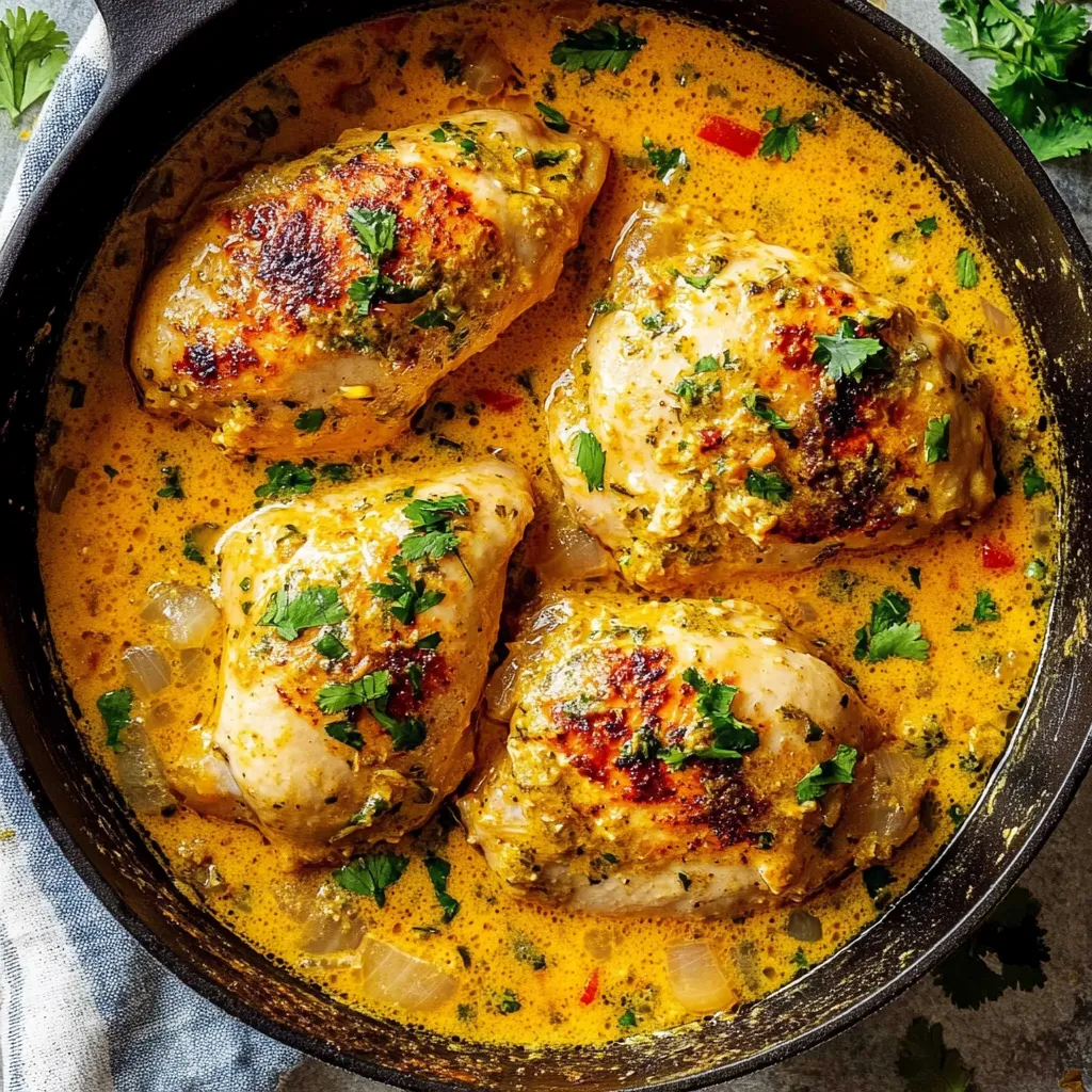 Chicken coated in a creamy, spiced coconut curry.