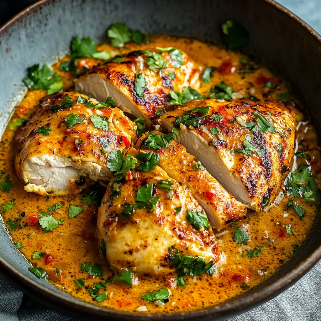 A bowl of chicken with sauce.
