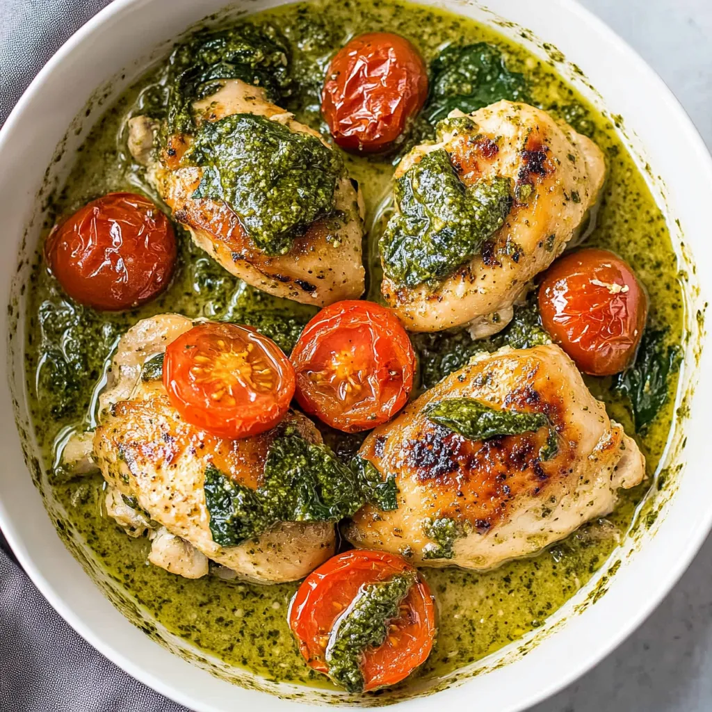 A bowl of chicken with tomatoes and spinach.