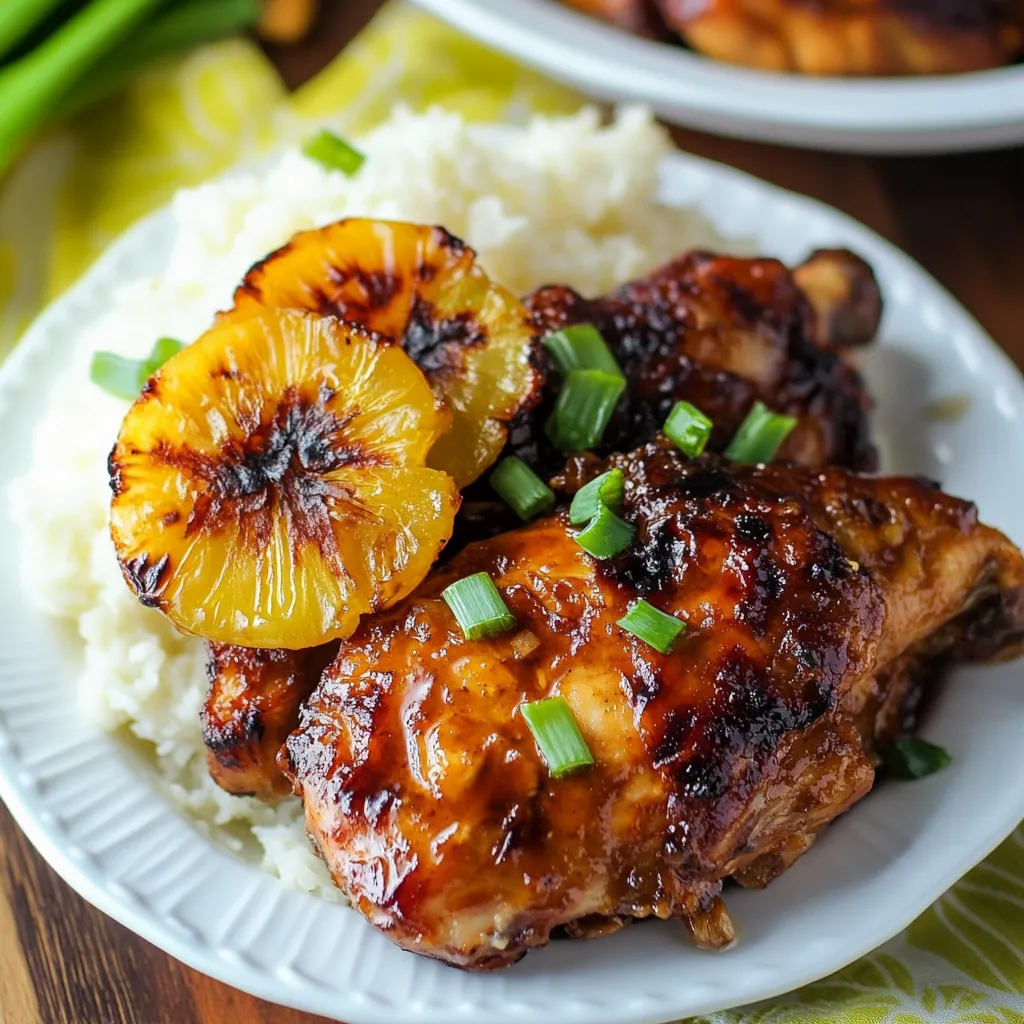 A plate of food with chicken and pineapple.