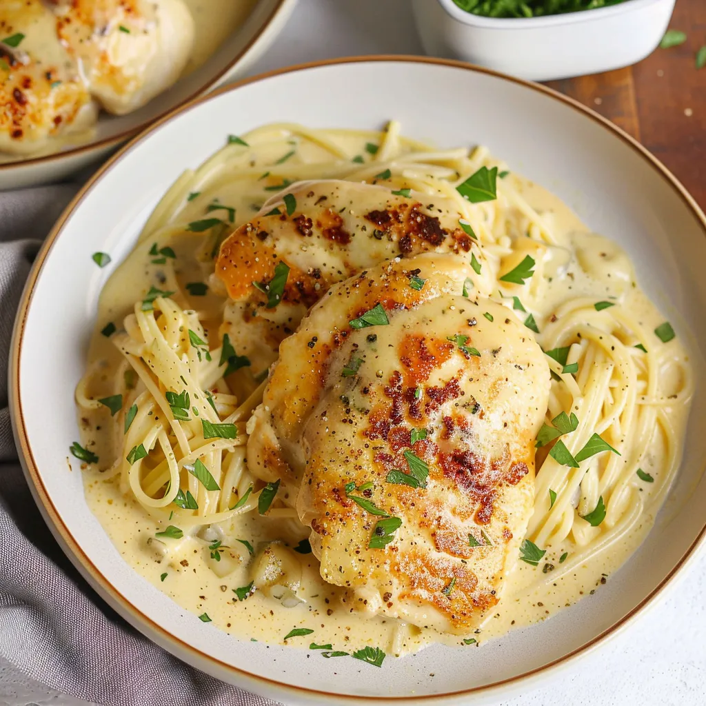 A plate of food with chicken and pasta.