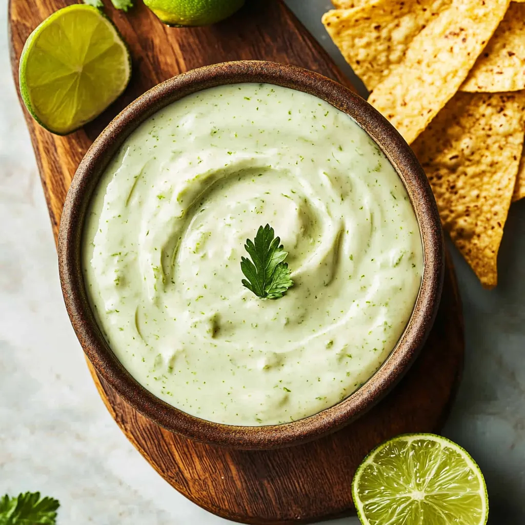 A bowl of dip with a lime wedge on top.