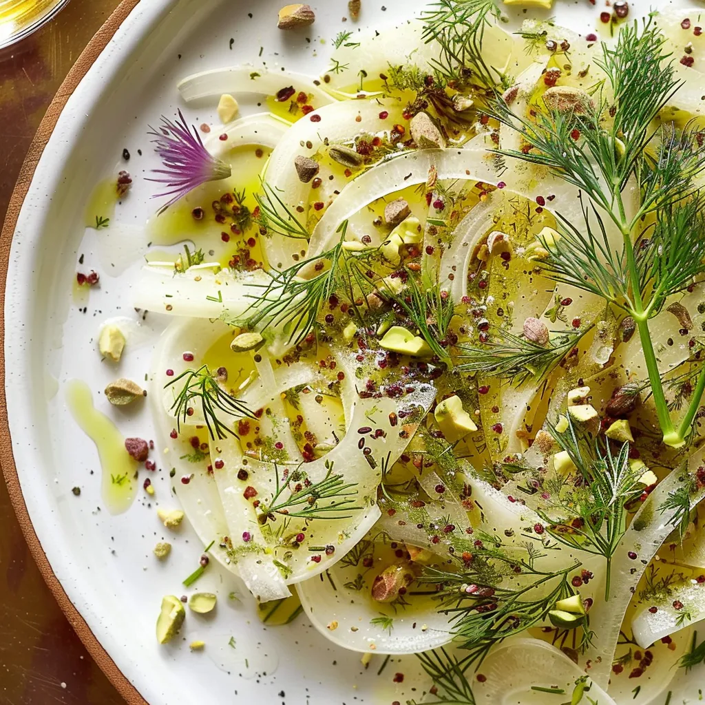 Fresh fennel carpaccio with pistachios