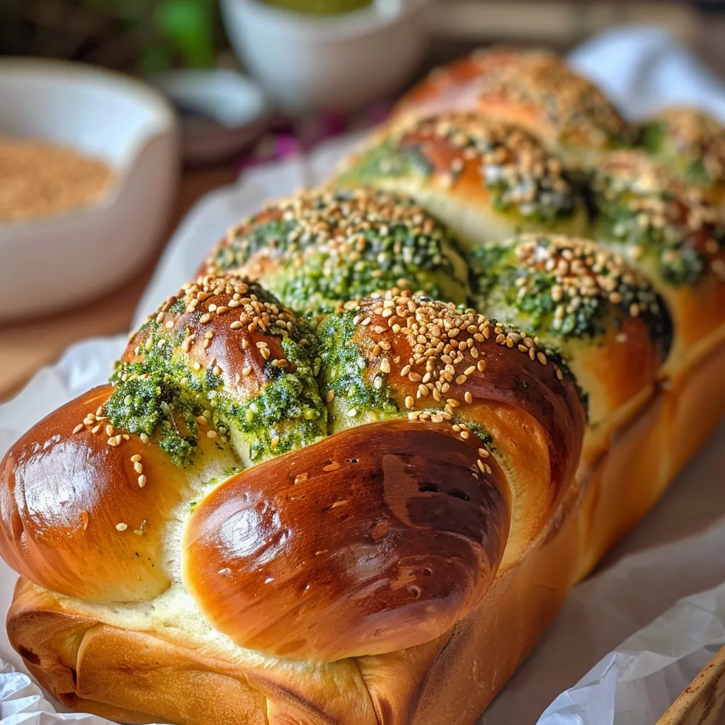 Savory brioche with pesto and toasted buckwheat