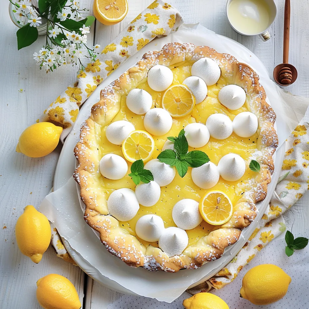 Tart with bright lemon and meringue layers