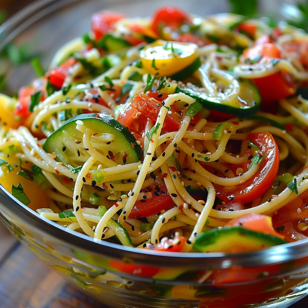 Refreshing pasta salad with crunchy vegetables