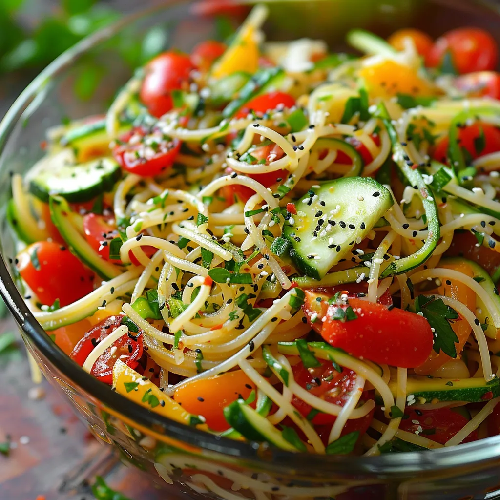 Whip up a cool Italian-inspired salad packed with crispy veggies and spaghetti