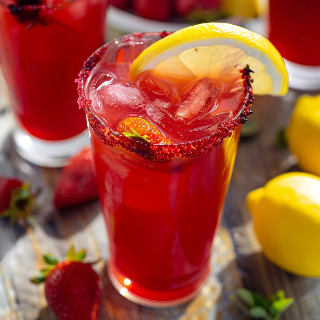 A yummy strawberry lemon hibiscus cooler