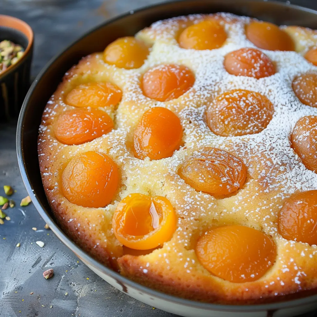 Soft and tasty apricot cake with pistachios
