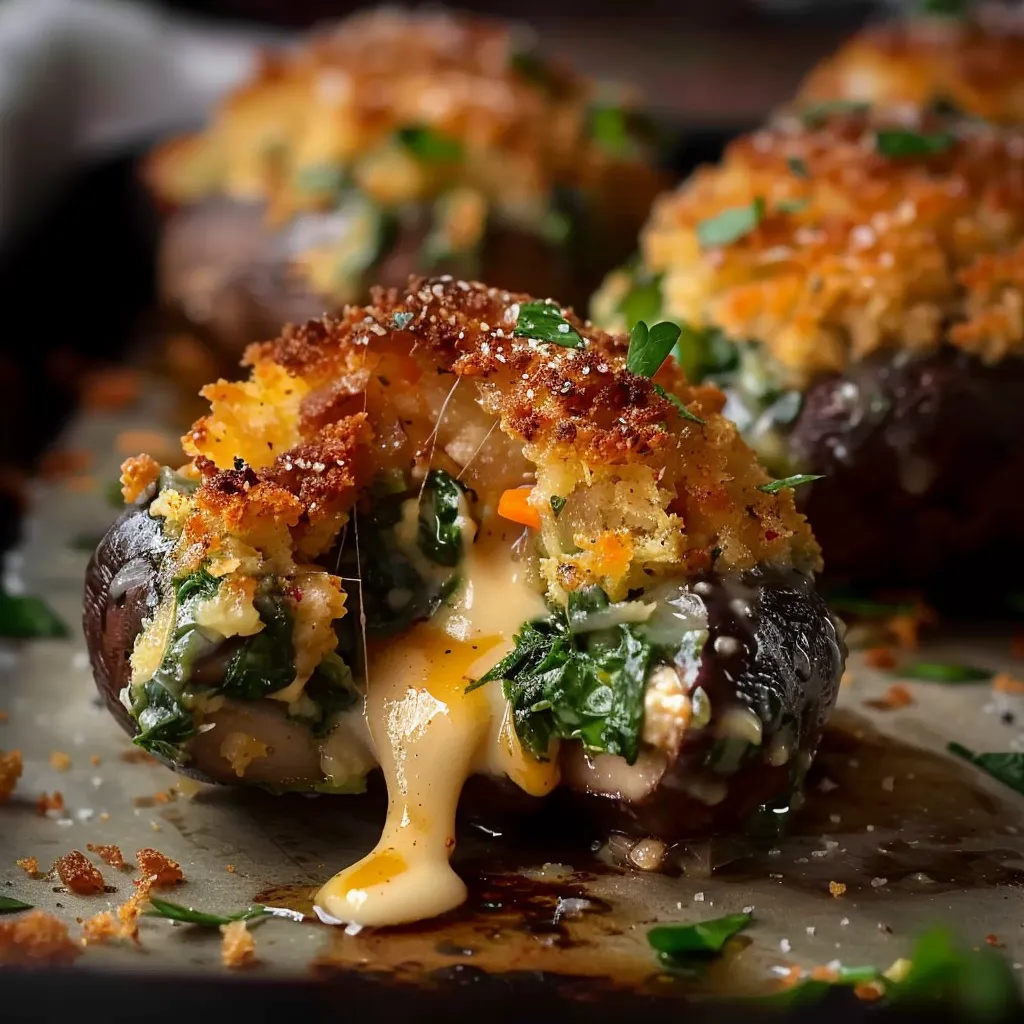 Cheesy spinach-stuffed vegetarian mushrooms