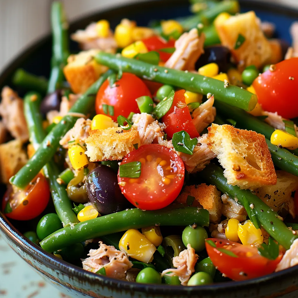 Crunchy, fresh green bean salad with tuna