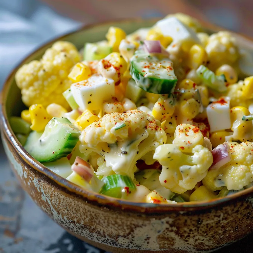 Crunchy cauliflower, corn and cucumber salad
