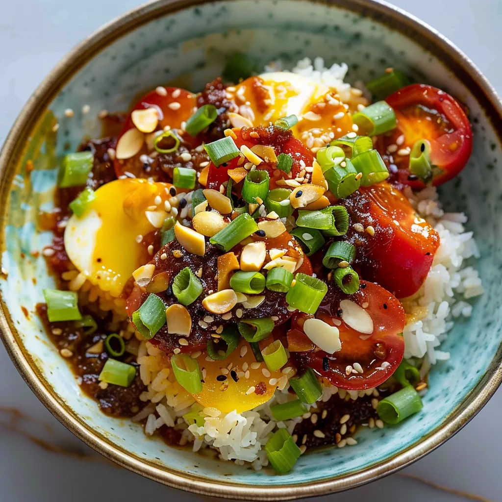 Homemade tamari tomatoes with crispy rice—so good