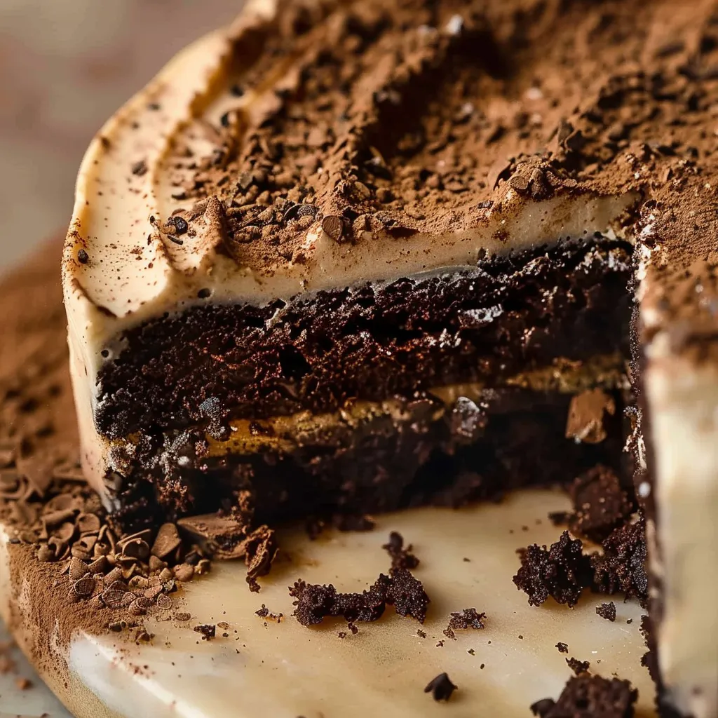 Super moist chocolate coffee cake topped with coffee buttercream