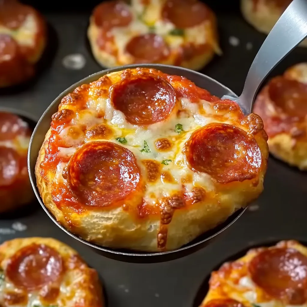 A spoon scooping pizza bites.