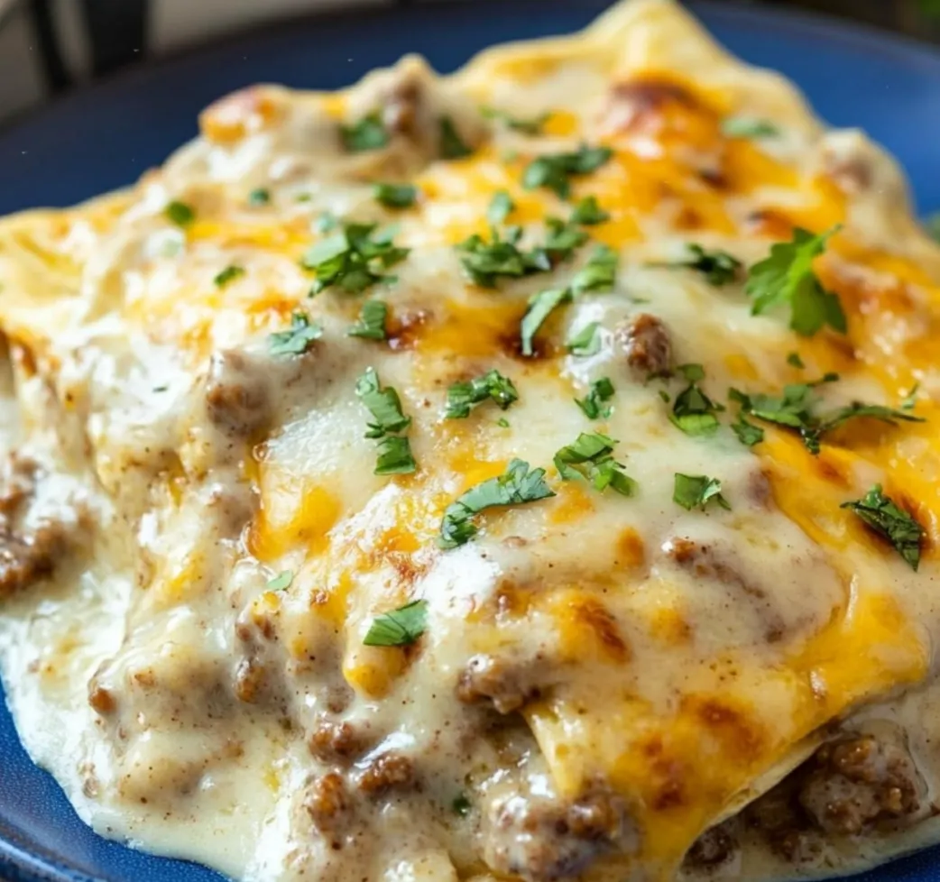 Cheesy tortillas filled with sausage on a plate.