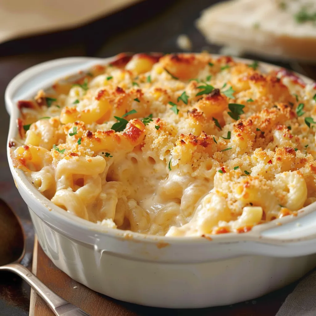 Golden elbows bubbling with cheesy sauce