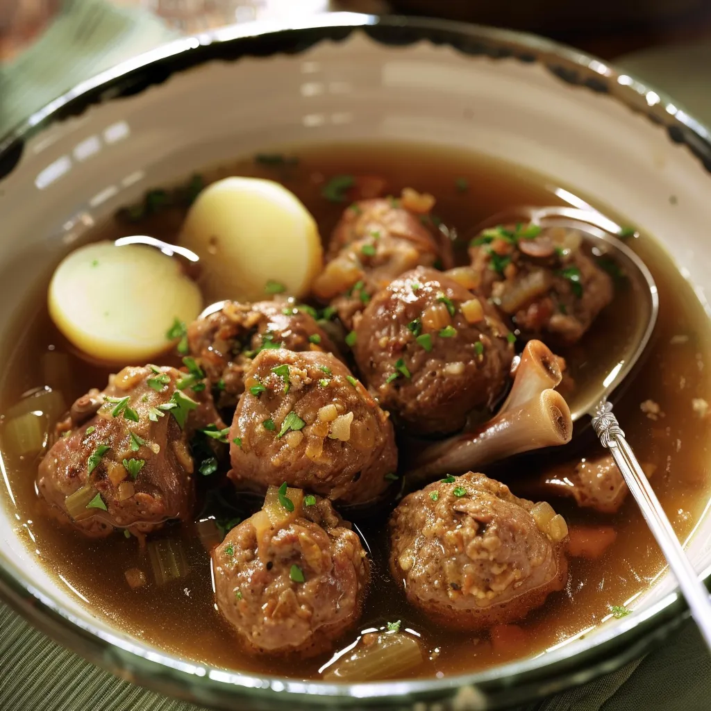 Tender, flavorful pork meatball stew with pork hocks
